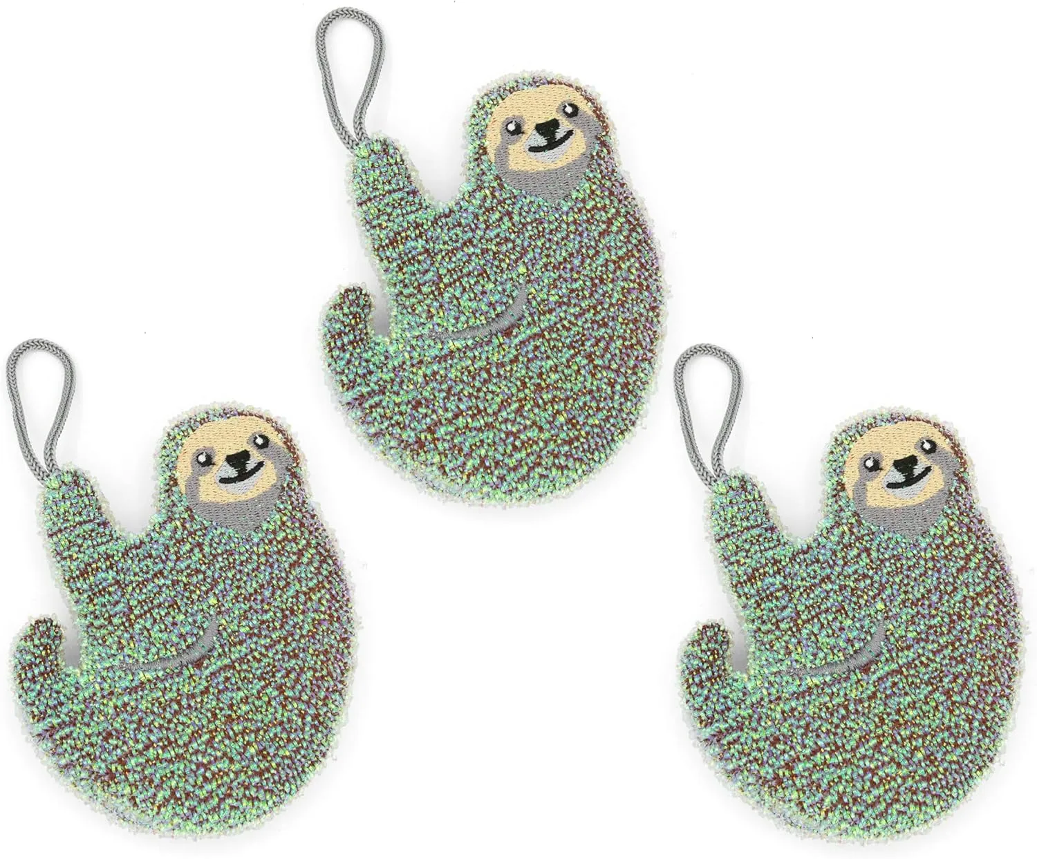 Kikkerland Nylon Scrub Sponge - Set of 3 - Handy, Durable & Effective for All Dinnerware & Cookware Surfaces - Cute Sloth Design
