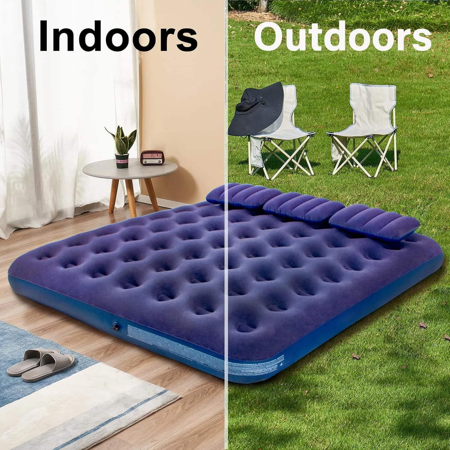 King Size Air Mattress Inflatable Bed with Pump and Pillows,Blow Up Mattress for Camping and Home