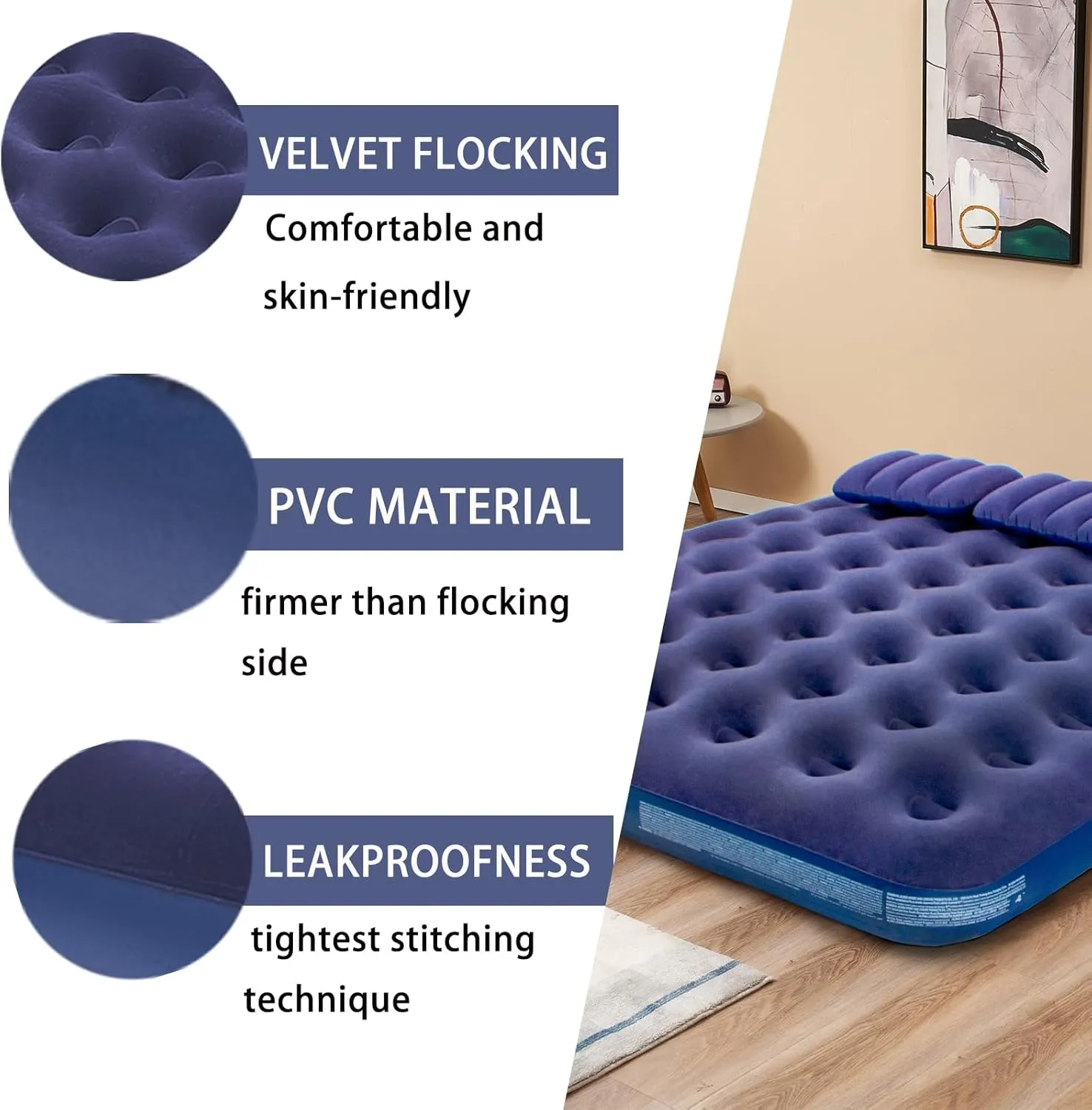 King Size Air Mattress Inflatable Bed with Pump and Pillows,Blow Up Mattress for Camping and Home