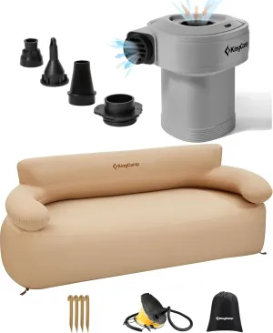 KingCamp Double Inflatable Couch Sofa Camping Chair Heavy Duty for Adults Two Person Outdoor Air Sofa with Fixed Webbing Support 880 lbs with Air Pump with 4 Nozzles, Portable Quick-Fill