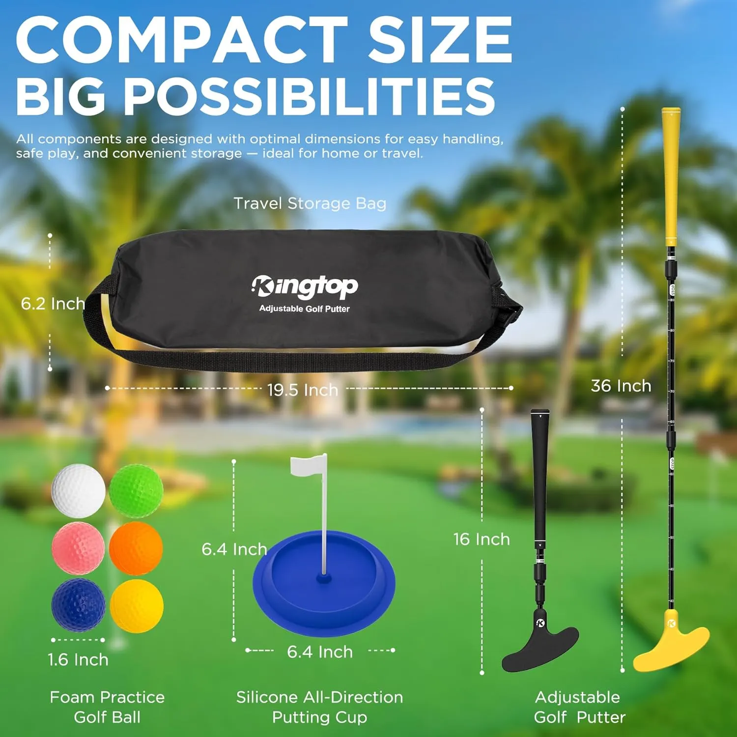KINGTOP Adjustable Golf Putters for Men and Women, Right and Left Handed Two-Way Golf Putter Club for Kids | Teens | Adults, Putting Training Combo Pack with Putting Cup and Practice Foam Balls