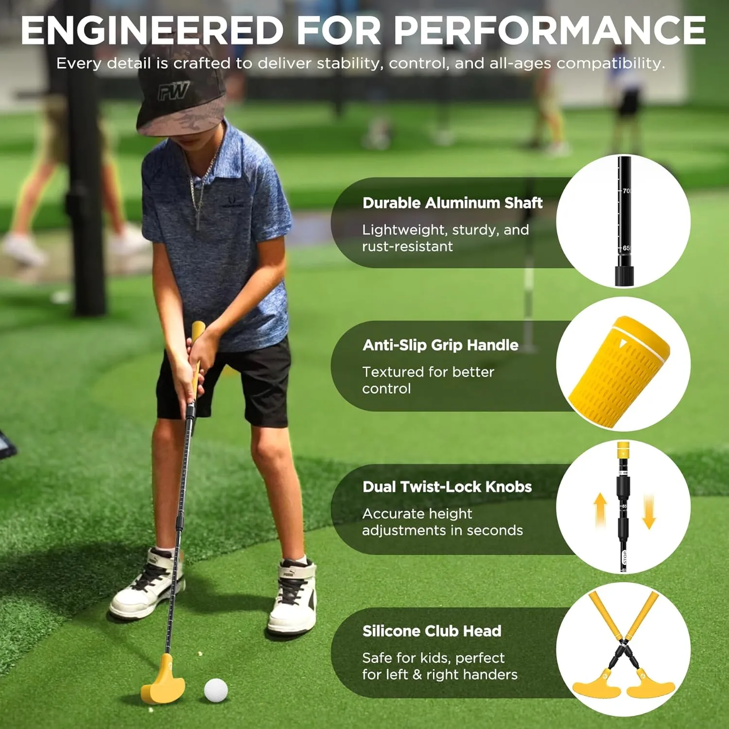 KINGTOP Adjustable Golf Putters for Men and Women, Right and Left Handed Two-Way Golf Putter Club for Kids | Teens | Adults, Putting Training Combo Pack with Putting Cup and Practice Foam Balls