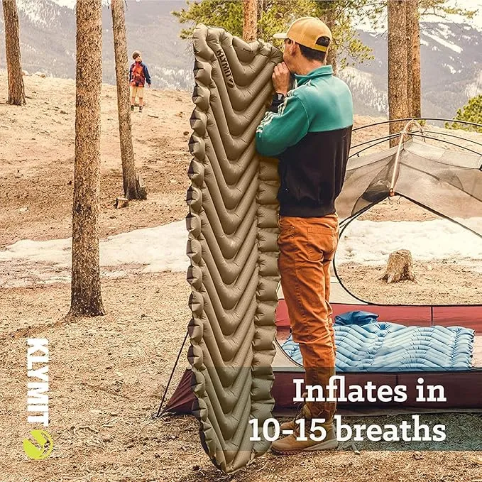 Klymit Luxe Travel Pillow and Insulated Static V Inflatable Sleeping Pad Bundle for Camping and Backpacking