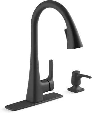 KOHLER R22867-SD-BL Maxton Pull-Down Kitchen Faucet with Soap Dispenser, Pull Down Sprayer, Matte Black