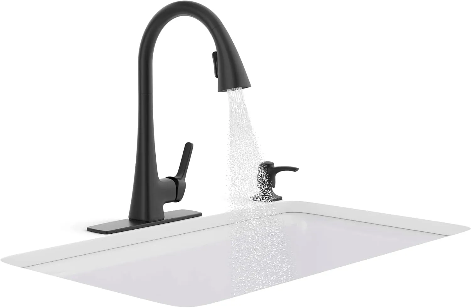 KOHLER R22867-SD-BL Maxton Pull-Down Kitchen Faucet with Soap Dispenser, Pull Down Sprayer, Matte Black