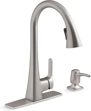KOHLER R22867-SD-VS Maxton Pull-Down Kitchen Faucet with Soap Dispenser/Lotion Dispenser, Kitchen Sink Faucet with Pull Down Sprayer, Vibrant Stainless