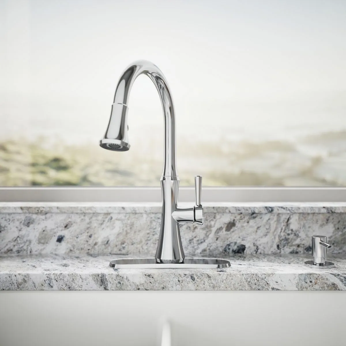 Kohler R28706-SD-CP Kaori Single Handle Kitchen Faucet with Pull Down Sprayer and Soap Dispenser, Polished Chrome