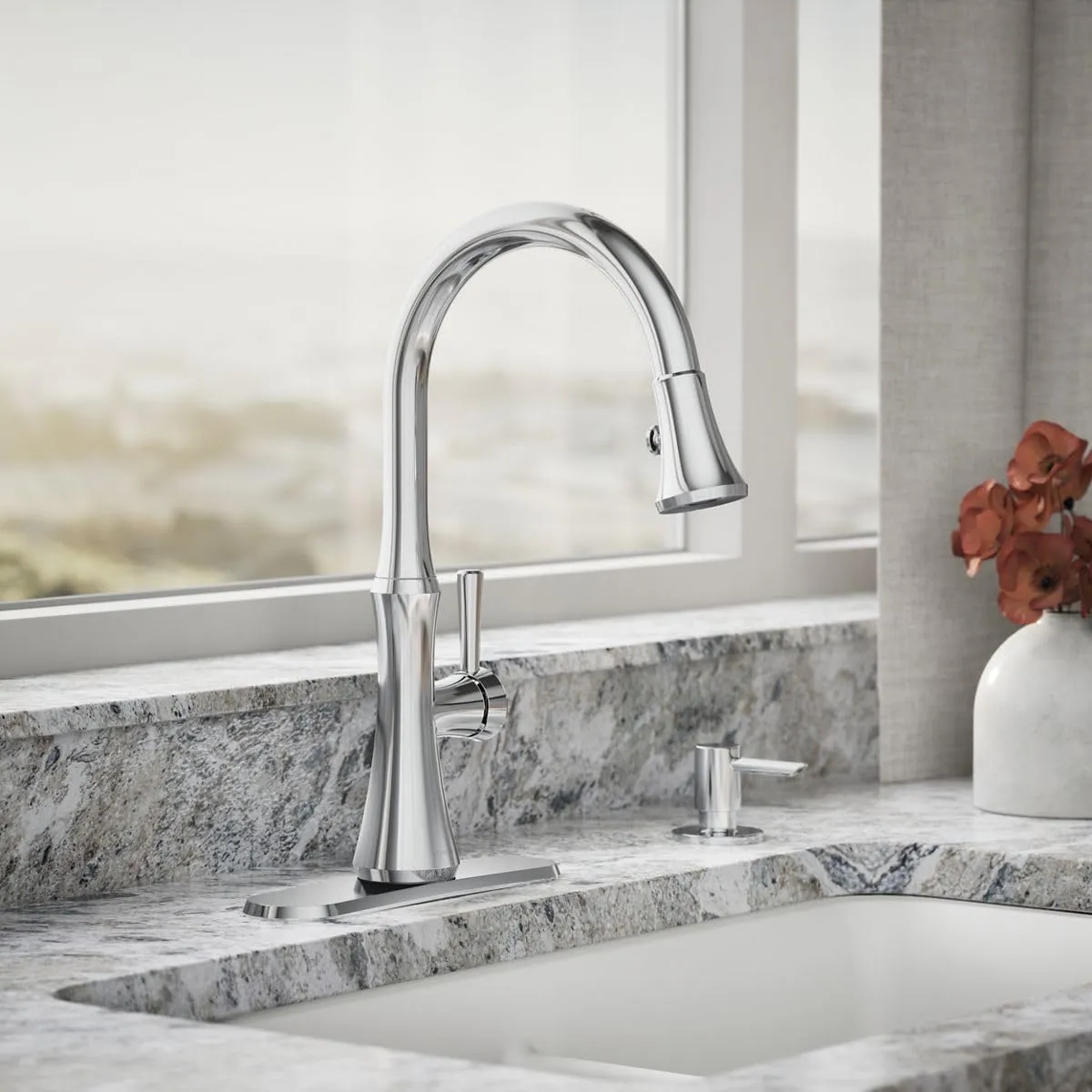 Kohler R28706-SD-CP Kaori Single Handle Kitchen Faucet with Pull Down Sprayer and Soap Dispenser, Polished Chrome