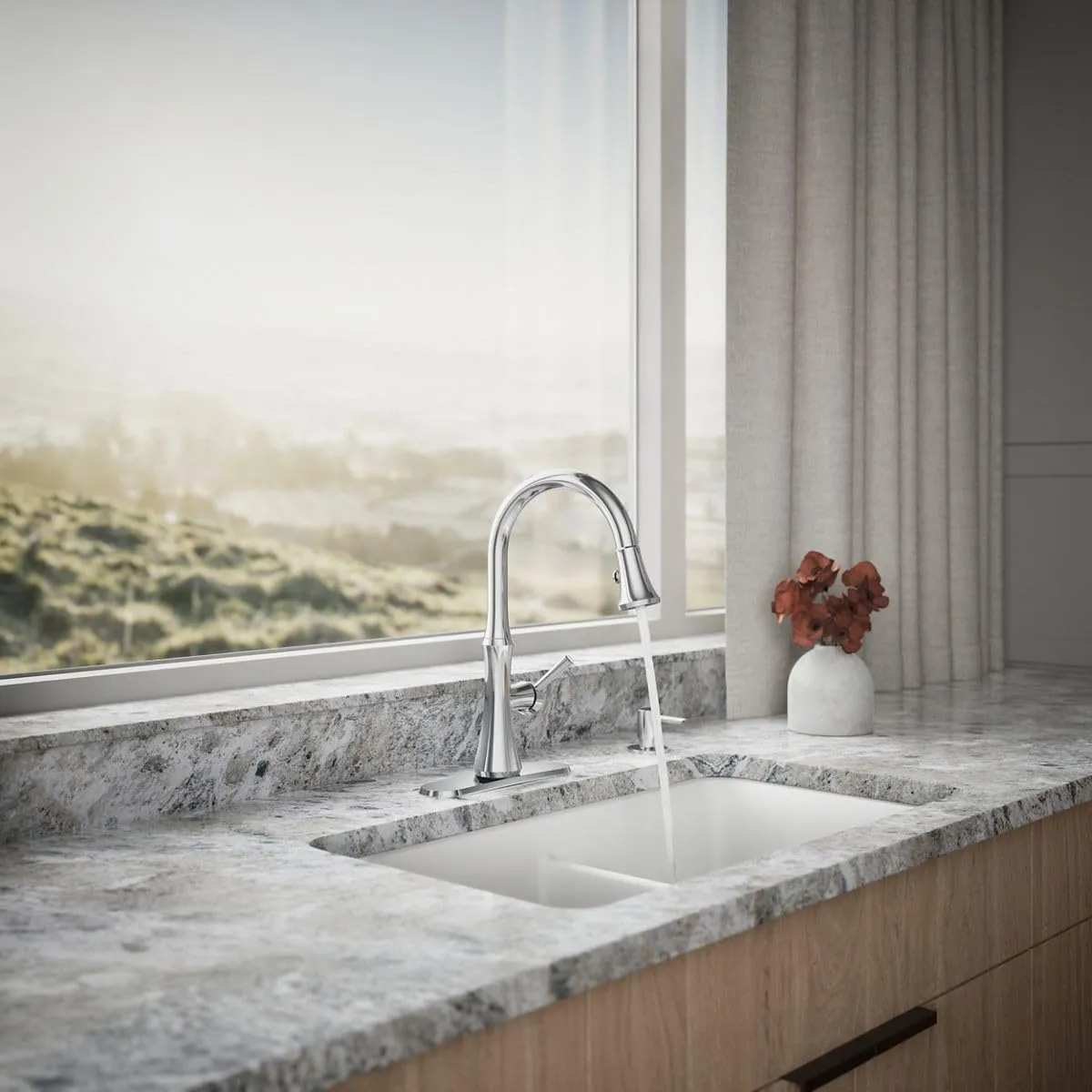 Kohler R28706-SD-CP Kaori Single Handle Kitchen Faucet with Pull Down Sprayer and Soap Dispenser, Polished Chrome