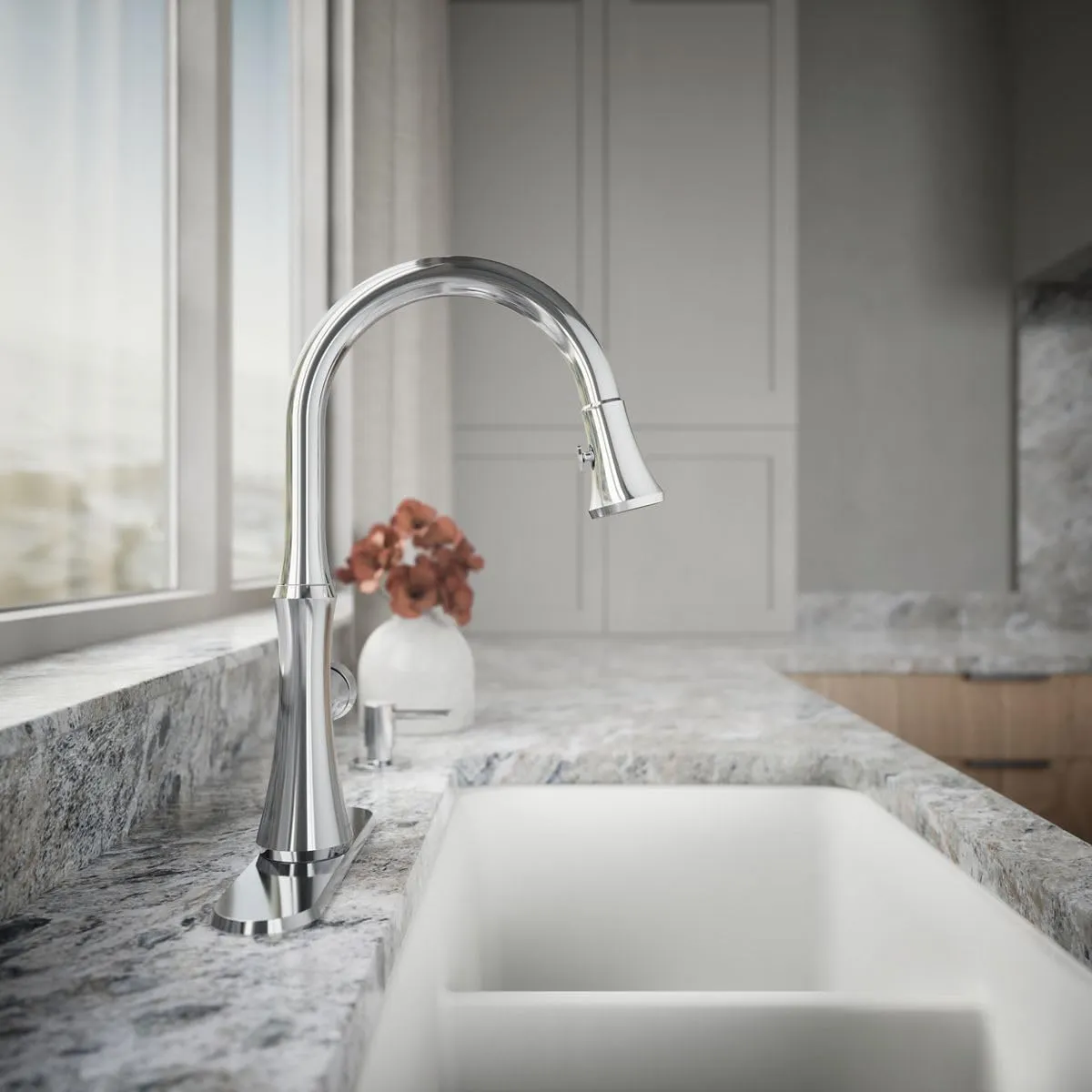 Kohler R28706-SD-CP Kaori Single Handle Kitchen Faucet with Pull Down Sprayer and Soap Dispenser, Polished Chrome