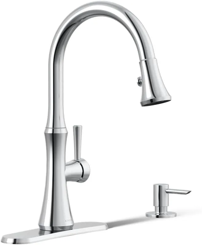 Kohler R28706-SD-CP Kaori Single Handle Kitchen Faucet with Pull Down Sprayer and Soap Dispenser, Polished Chrome