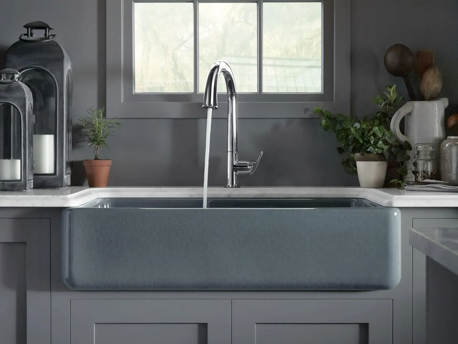 KOHLER Whitehaven 35-11/16 In. x 21-9/16 In. Self-Trimming Smart Divide Undermount Large/Medium Double-Bowl Kitchen Sink with Tall Apron, White