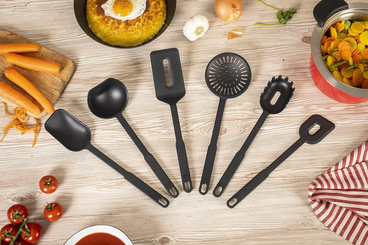 Kuhn Rikon Küchenhelfer STK Swiss Kitchen Utensil Set 6 Pieces, Plastic, Black