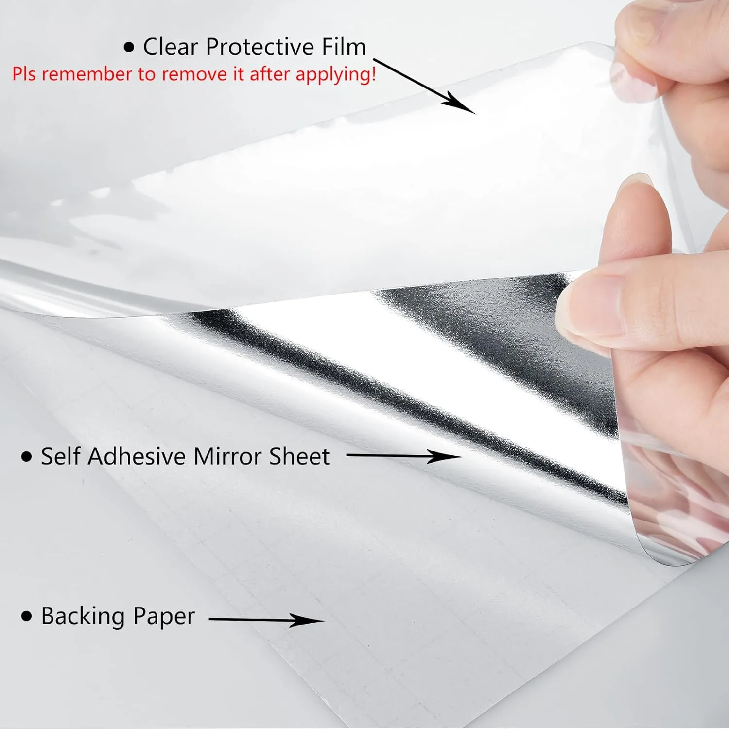 LaCheery 15.8"x276" Flexible Mirror Sheets Self Adhesive Cuttable Non Glass Mirror Sticker Roll Silver Reflective Mirror Peel and Stick Wallpaper Mirror Paper for Crafts Cabinets Funhouse Walls Decals