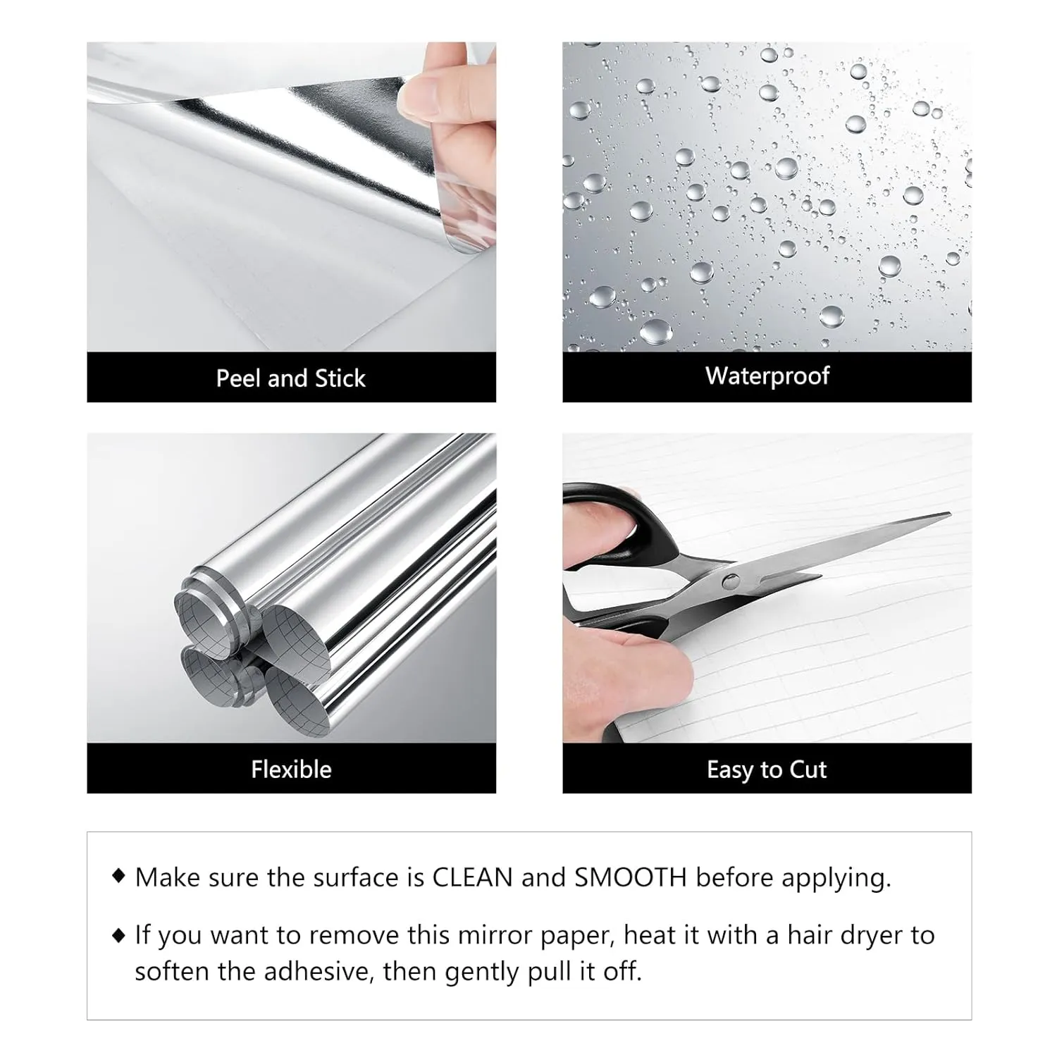LaCheery 15.8"x276" Flexible Mirror Sheets Self Adhesive Cuttable Non Glass Mirror Sticker Roll Silver Reflective Mirror Peel and Stick Wallpaper Mirror Paper for Crafts Cabinets Funhouse Walls Decals