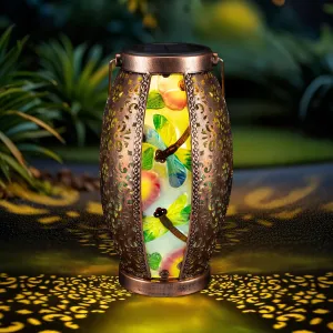 Large Dragonfly Solar Lantern with Removable Solar Panel, Glass & Metal Hanging Lantern with Warm LED Waterproof , Decorative Outdoor Garden Light 7" W x 15.3" H