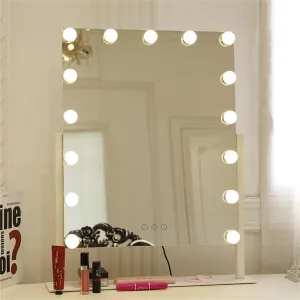 Large Hollywood Makeup Vanity Mirror - White/Black Lighted Makeup Mirror Tabletops Lighted LED Cosmetic Mirror with LED Dimmable Bulbs (Color : Black) (White)
