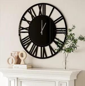 Large Wall Clock - 18" Modern Black Mirror Finish Wall Clock with Roman Numerals, Decorative Wall Clocks for Living Room, Bedroom, Office - Easy to Hang, Silent Non-Ticking