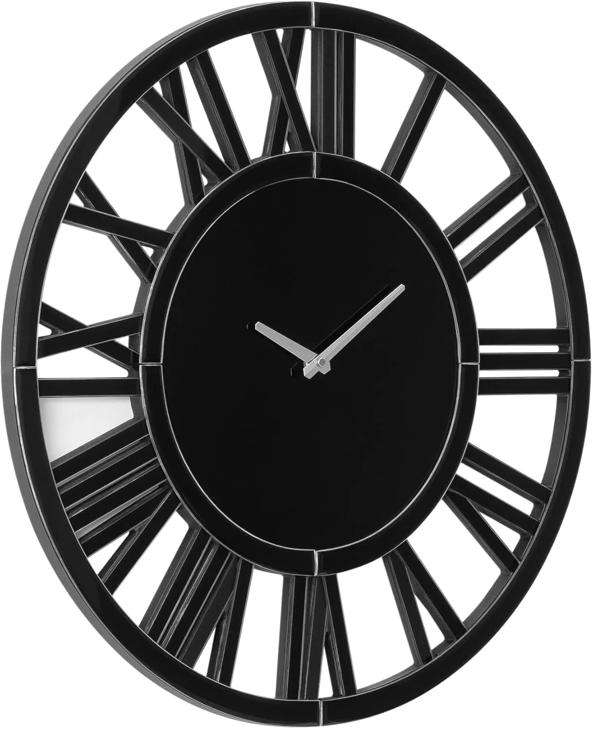 Large Wall Clock - 18" Modern Black Mirror Finish Wall Clock with Roman Numerals, Decorative Wall Clocks for Living Room, Bedroom, Office - Easy to Hang, Silent Non-Ticking