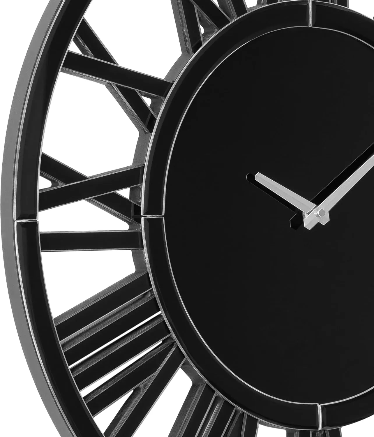 Large Wall Clock - 18" Modern Black Mirror Finish Wall Clock with Roman Numerals, Decorative Wall Clocks for Living Room, Bedroom, Office - Easy to Hang, Silent Non-Ticking