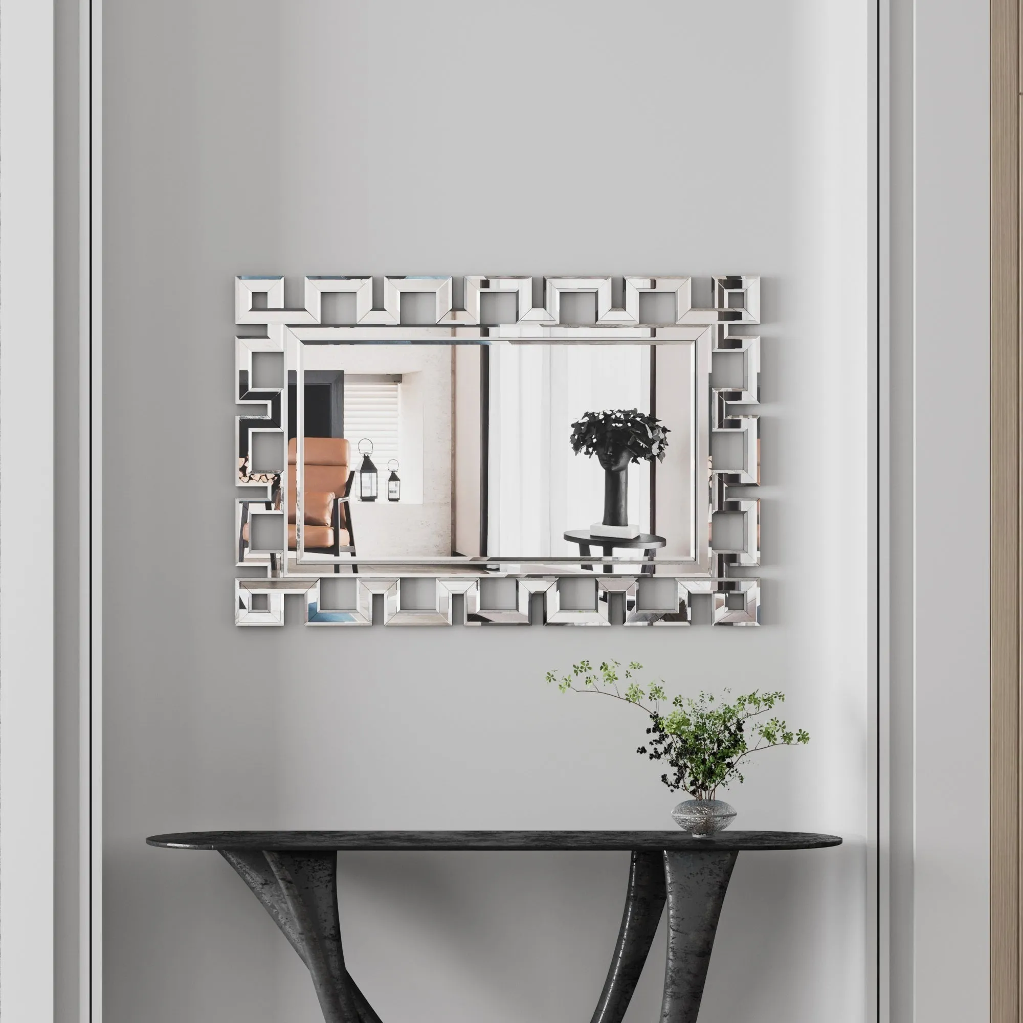Large Wall-Mounted Silver Decorative Rectangular Wall Mirror