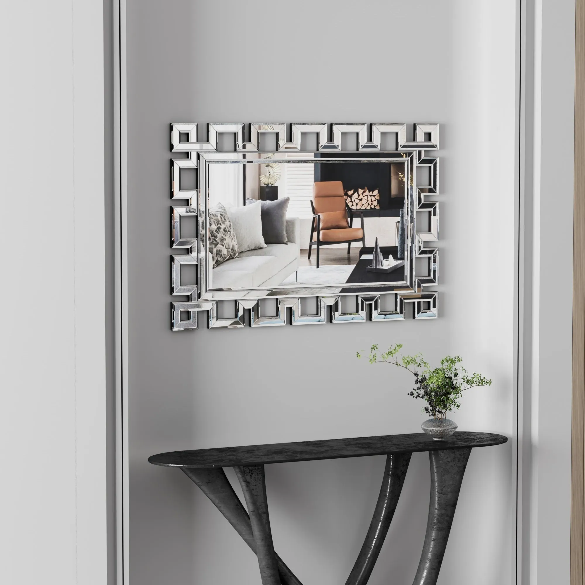 Large Wall-Mounted Silver Decorative Rectangular Wall Mirror
