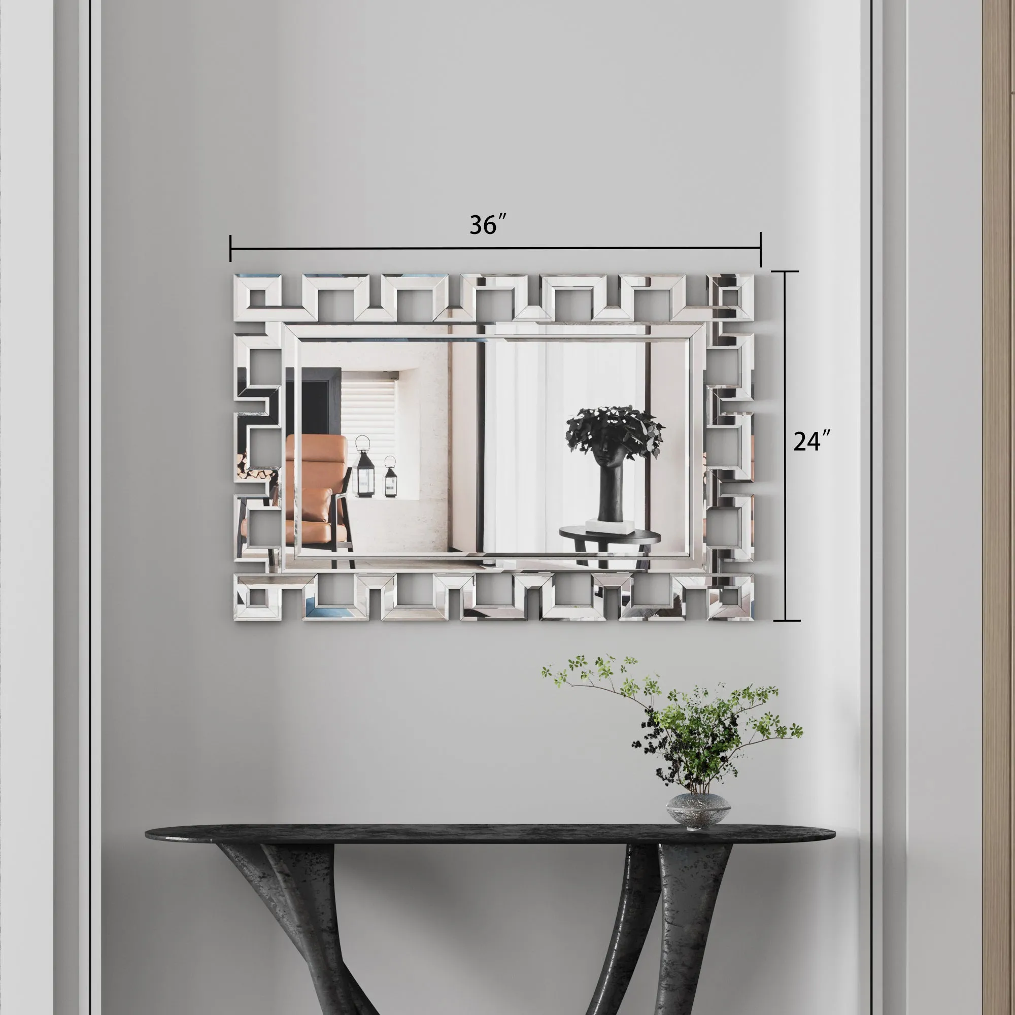 Large Wall-Mounted Silver Decorative Rectangular Wall Mirror