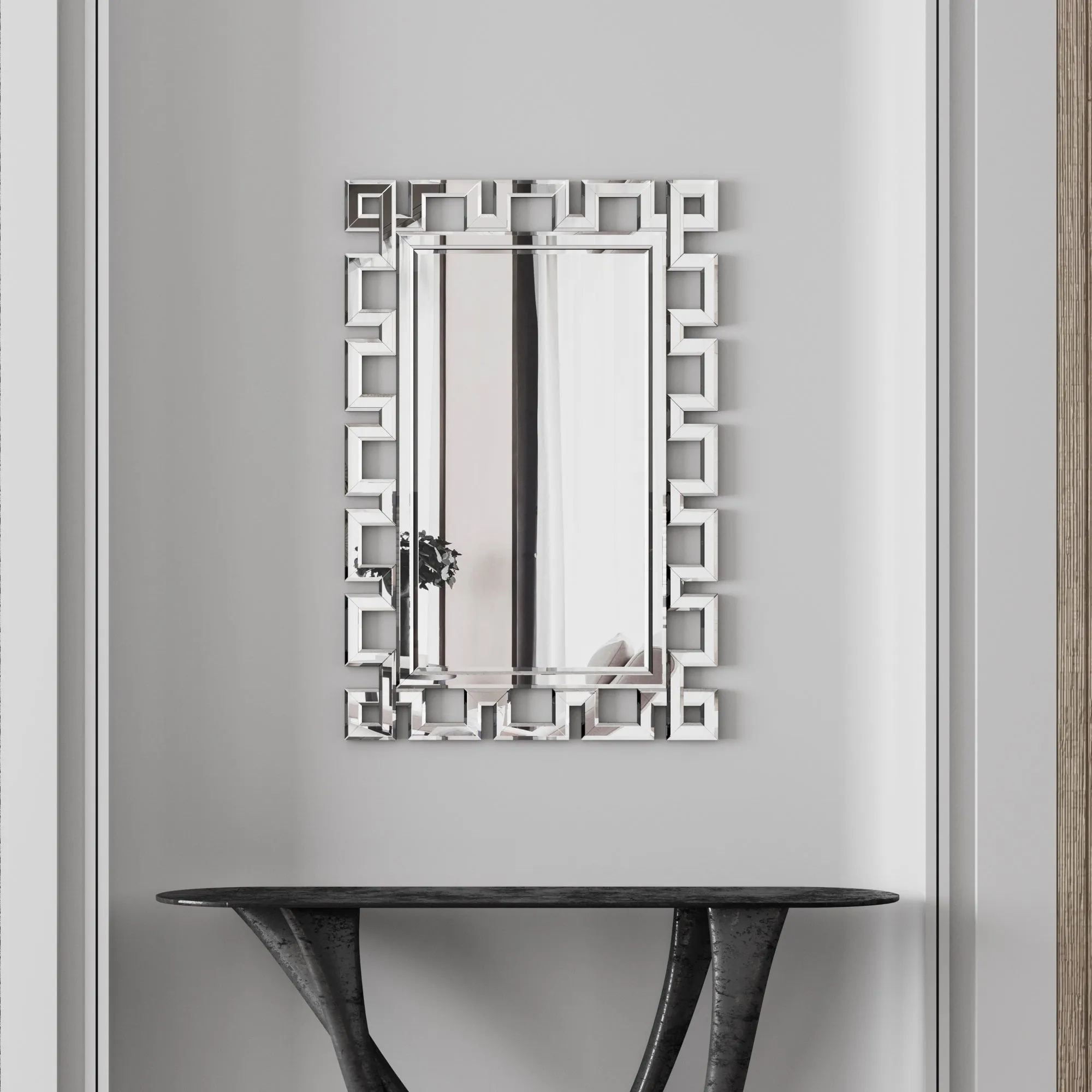Large Wall-Mounted Silver Decorative Rectangular Wall Mirror