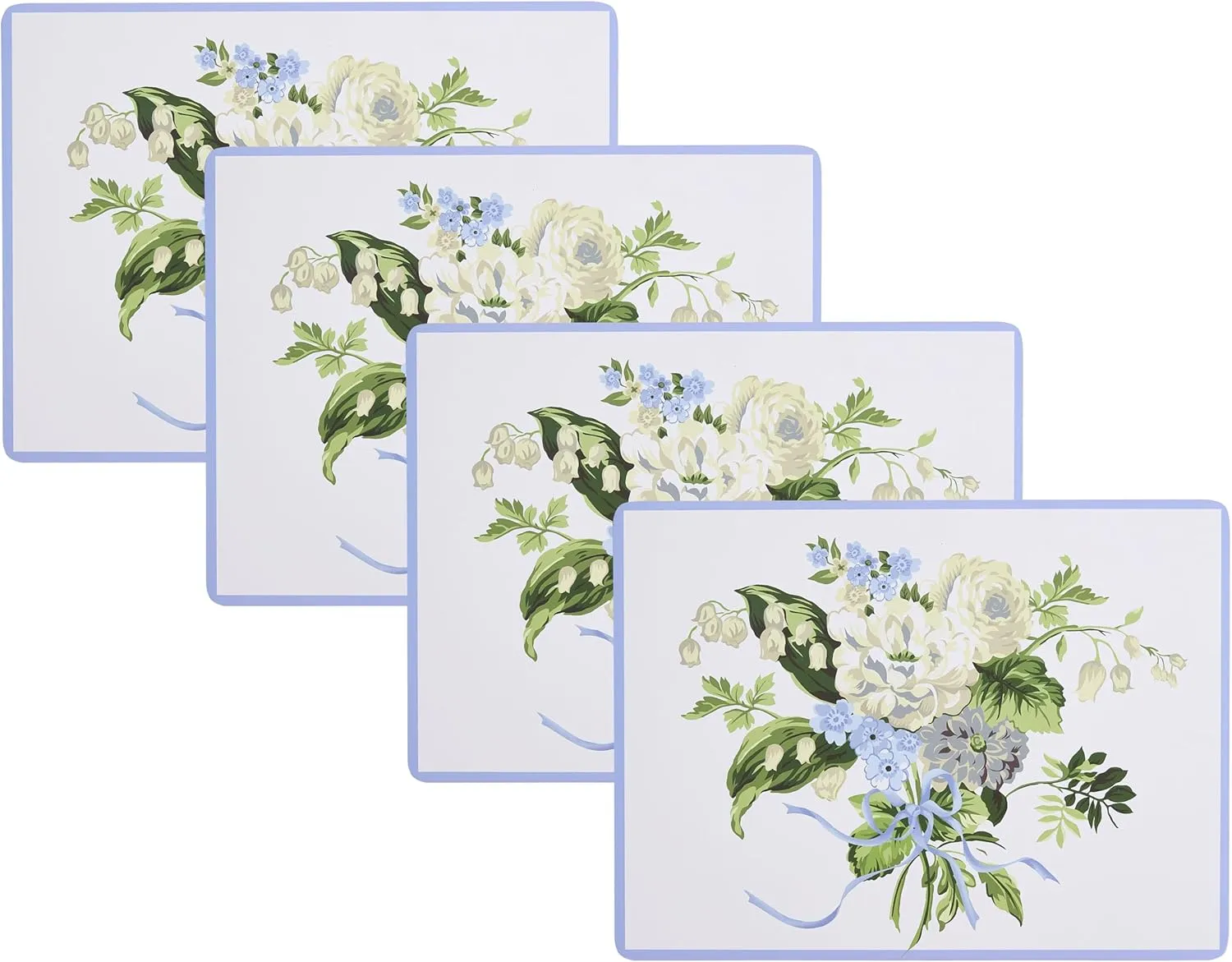 Laura Ashley Cork Placemats 16 x 12-inch for Kitchen and Dining Tables, Heat Resistant, Durable, Easy Clean, Set of 4, Lily of The Valley