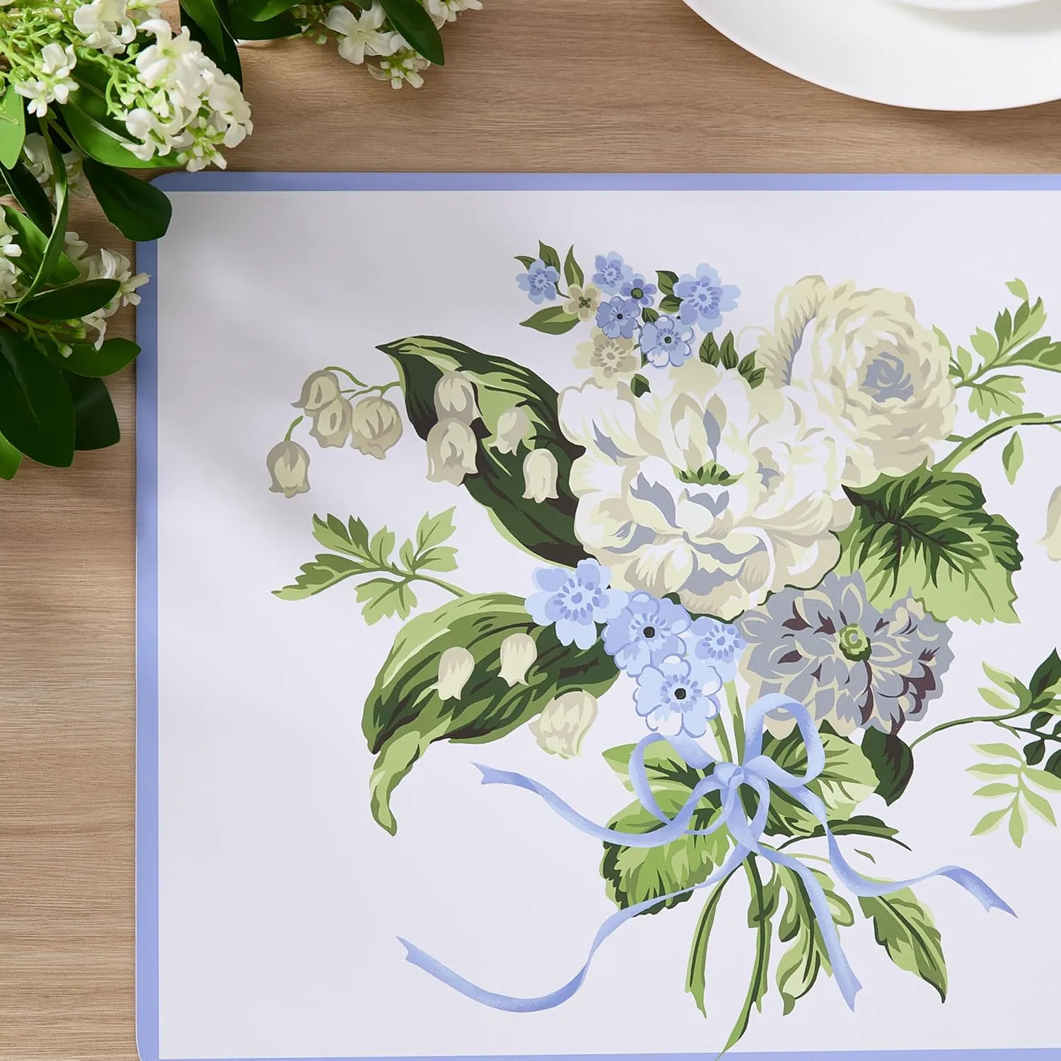 Laura Ashley Cork Placemats 16 x 12-inch for Kitchen and Dining Tables, Heat Resistant, Durable, Easy Clean, Set of 4, Lily of The Valley