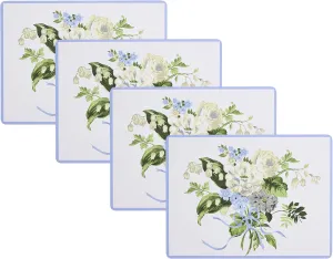 Laura Ashley Cork Placemats 16 x 12-inch for Kitchen and Dining Tables, Heat Resistant, Durable, Easy Clean, Set of 4, Lily of The Valley
