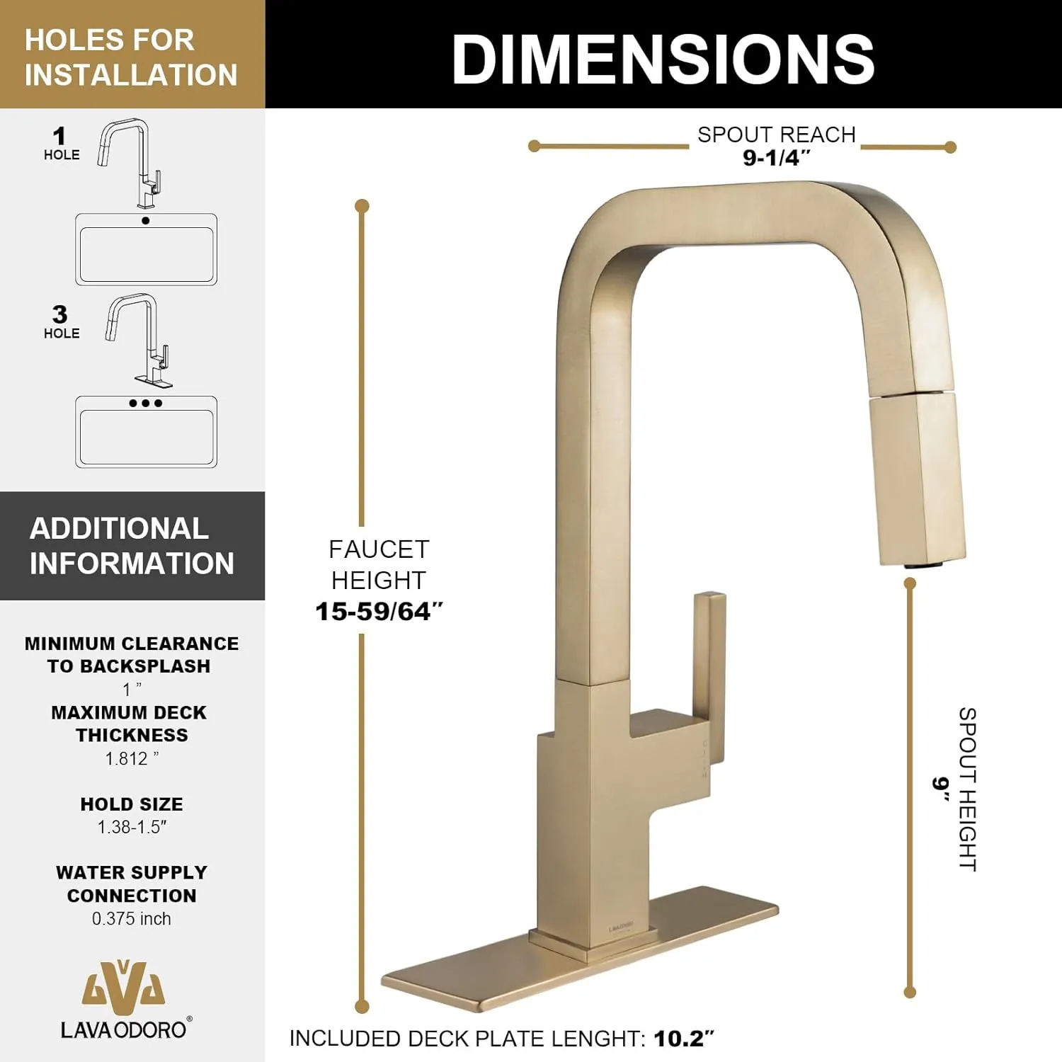 Lava Odoro Champagne Gold Kitchen Faucet with Pull Down Sprayer, Bronze Gold Single Handle Kitchen Sink Faucet, 1 Hole Faucet for Kitchen Sink with Magnetic Docking Spray Head and Deck Plate KF182-CB