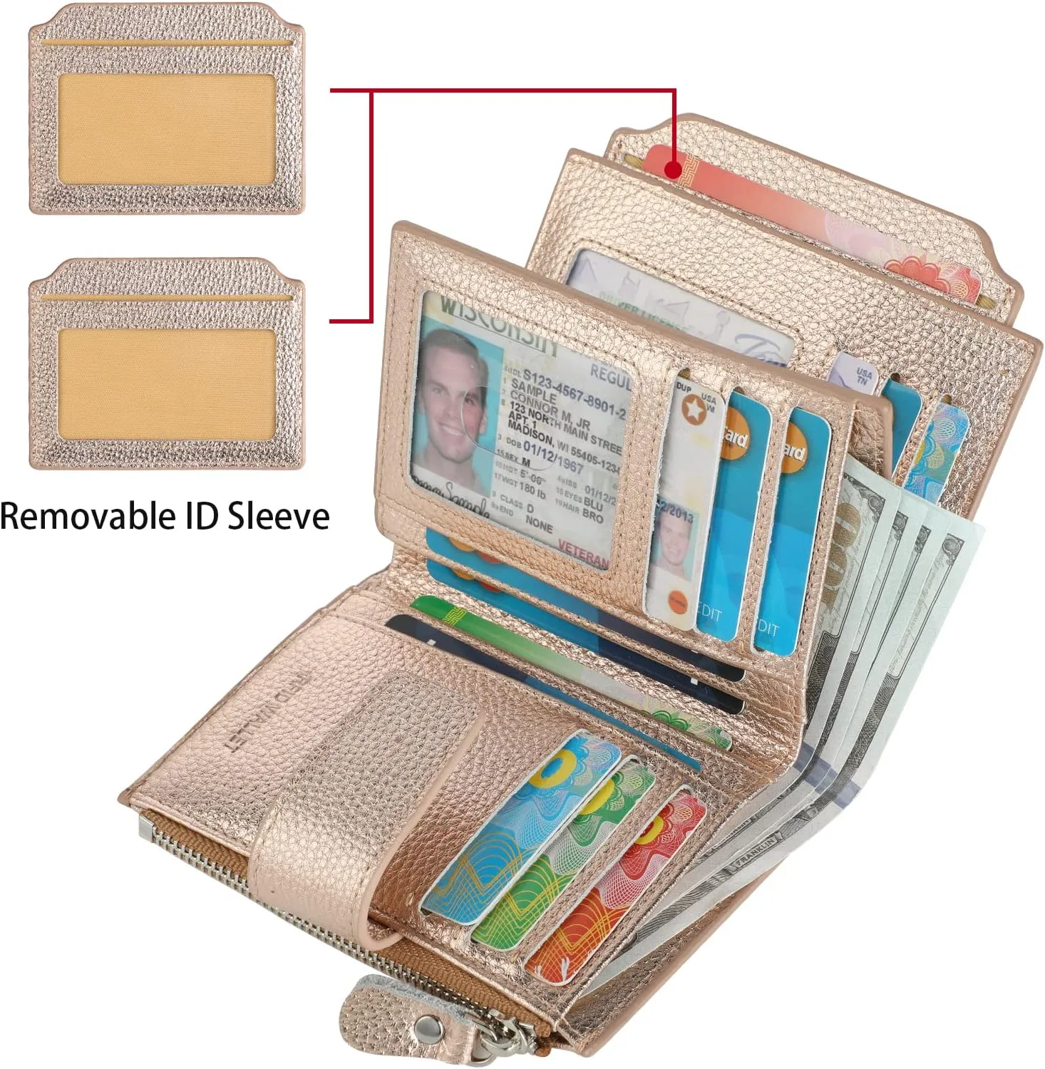 Lavemi Small Compact Women Wallet RFID Blocking Genuine Leather Bifold Purse with ID Windows
