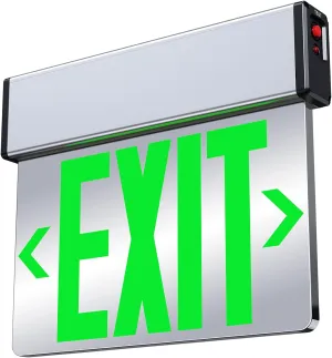 LED Edge Lit Exit Sign Aluminum Housing AC 120-347V Emergency Exit Light with Battery Backup Double Sided Acrylic Mirror Panel Commercial Exit Signs, Top/Side/Wall Mount, UL Certified (Green, 1 Pack)