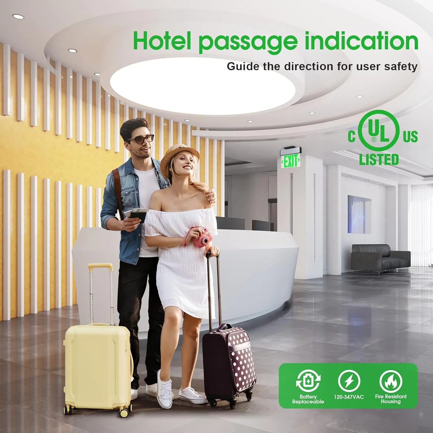 LED Edge Lit Exit Sign Aluminum Housing AC 120-347V Emergency Exit Light with Battery Backup Double Sided Acrylic Mirror Panel Commercial Exit Signs, Top/Side/Wall Mount, UL Certified (Green, 1 Pack)