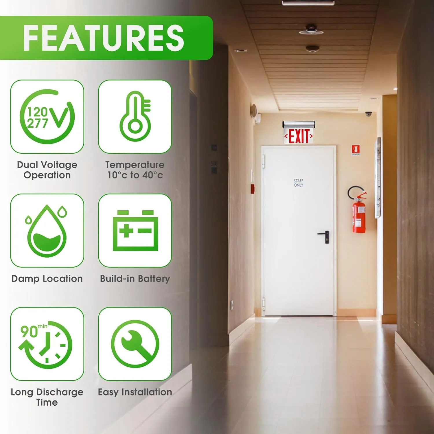 LED Emergency Exit Sign Double face with Backup Battery UL Certified Wall Ceiling Mounting Acrylic Mirror Replaceable Panel Removable Indicator Arrows, Fire Resistant GSEL-200DR(Double face)
