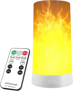 LED Flame Effect Light, Flame Lamp with Remote & Timer, USB Rechargeable 4 Modes Waterproof Fire Lights Campfire Fireplace Lantern, Flameless Candles for Home Garden Halloween Party Bar Décor