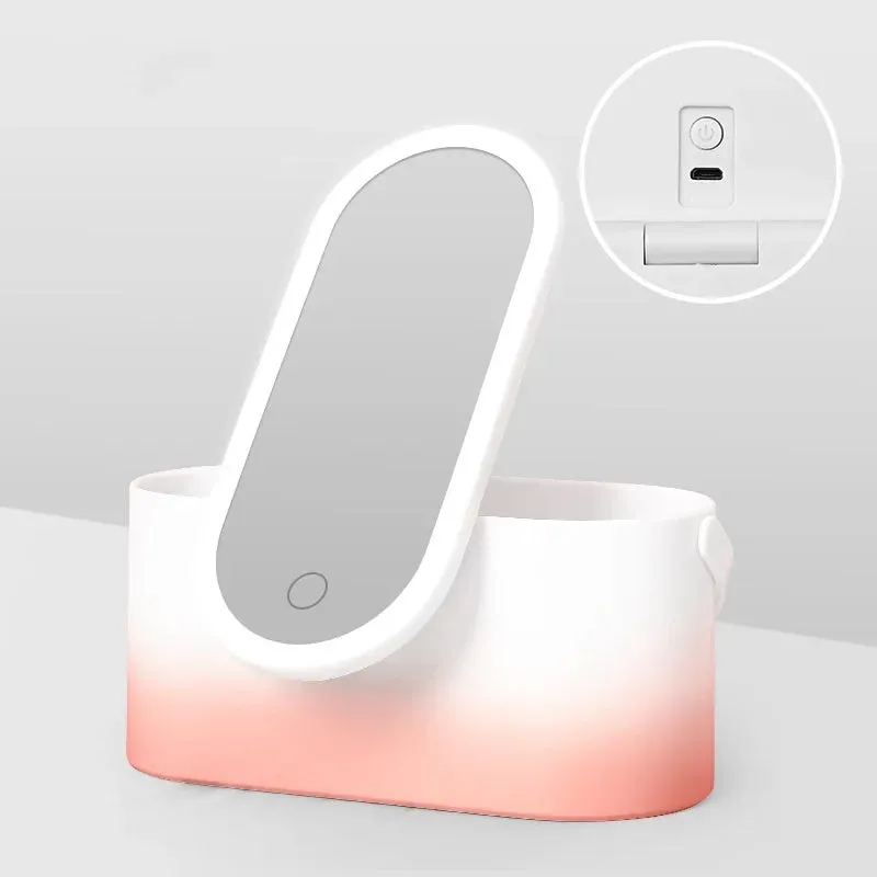 LED Portable Makeup Organizer with Mirror – Compact Vanity Light with Folding Design, Cosmetic Pocket Mirror Gift for Beauty Lovers