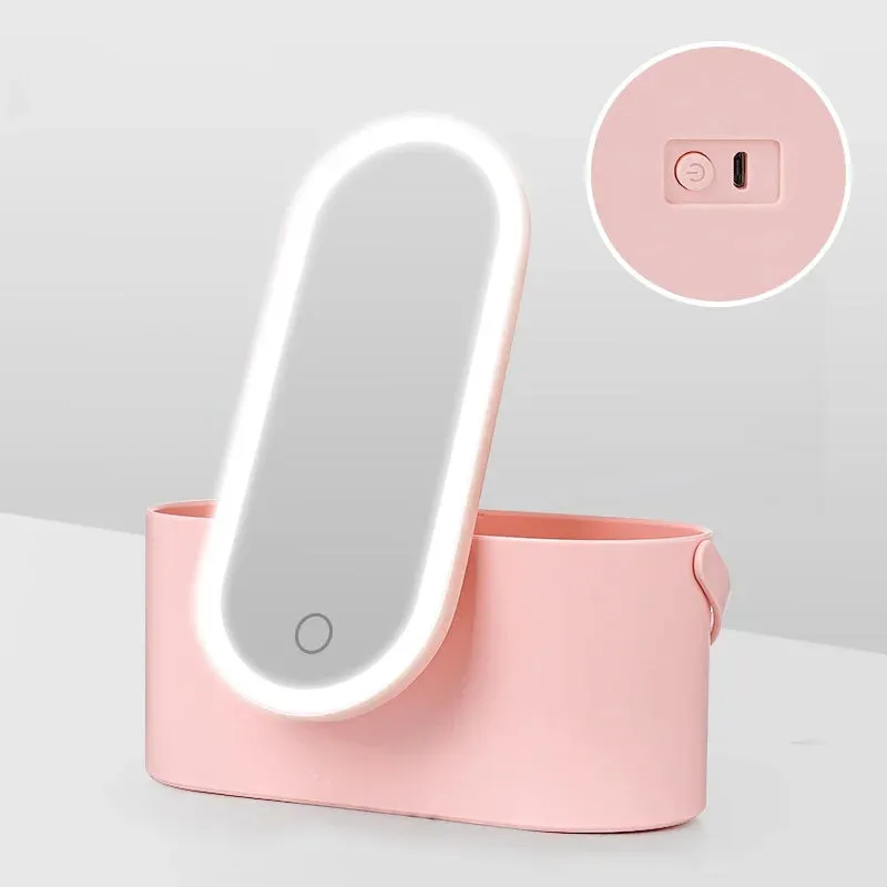 LED Portable Makeup Organizer with Mirror – Compact Vanity Light with Folding Design, Cosmetic Pocket Mirror Gift for Beauty Lovers
