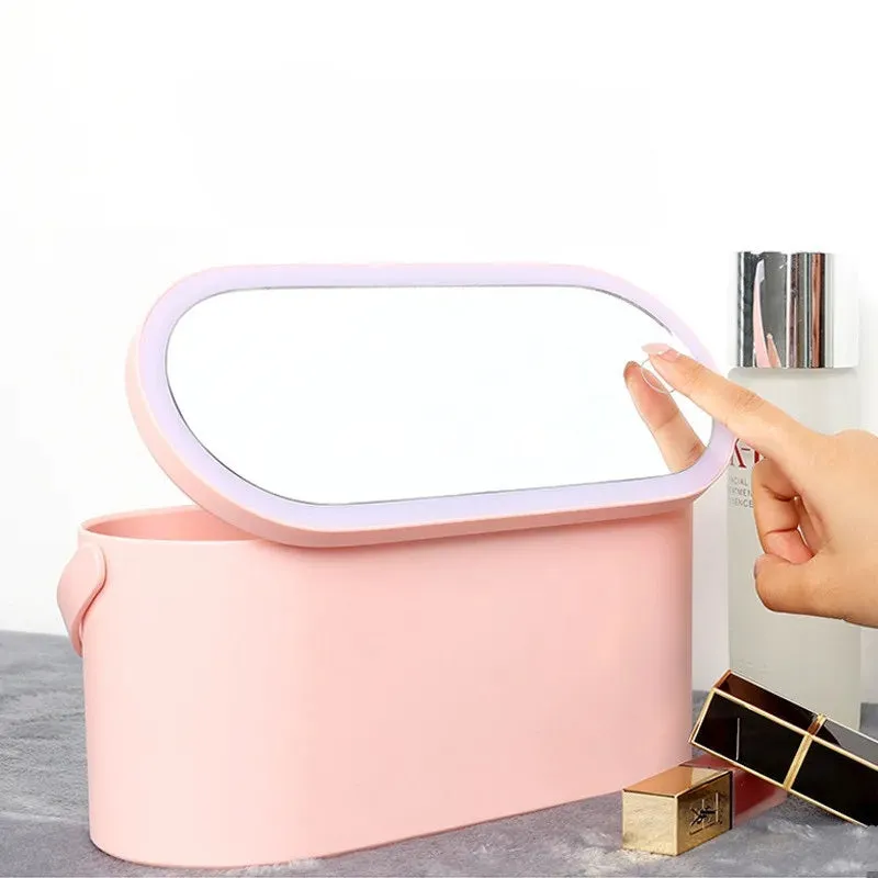 LED Portable Makeup Organizer with Mirror – Compact Vanity Light with Folding Design, Cosmetic Pocket Mirror Gift for Beauty Lovers
