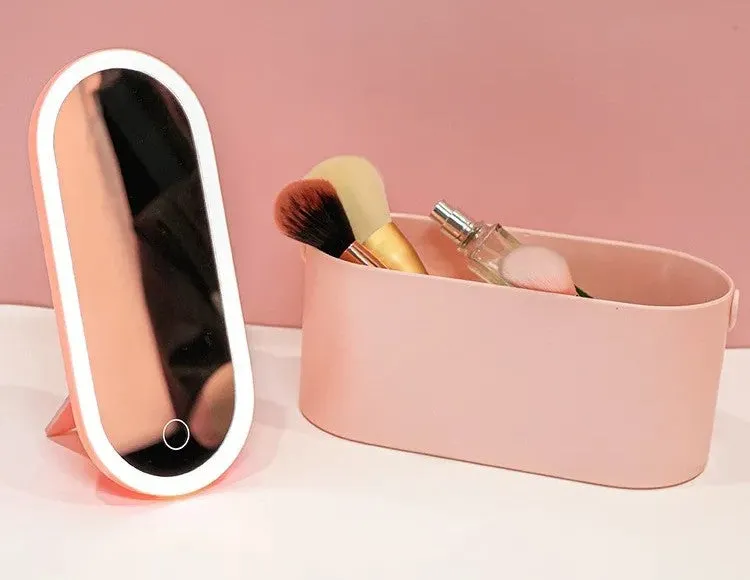 LED Portable Makeup Organizer with Mirror – Compact Vanity Light with Folding Design, Cosmetic Pocket Mirror Gift for Beauty Lovers