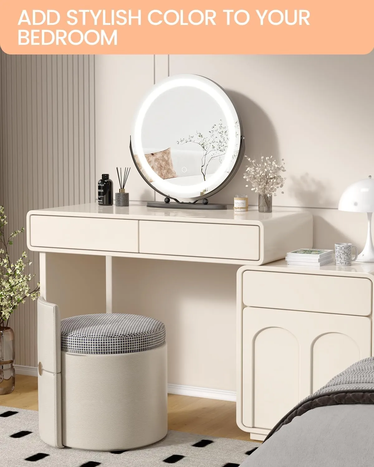 LED Vanity Mirror 19 Inch - Touch Control 3 Light Modes & Dimmable Makeup Mirror with 360° Rotation, for Bathroom & Bedroom, Black