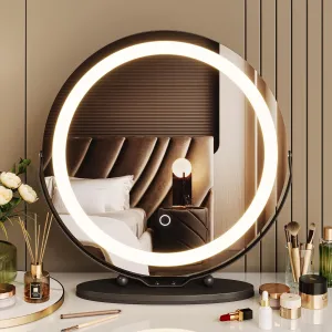 LED Vanity Mirror 19 Inch - Touch Control 3 Light Modes & Dimmable Makeup Mirror with 360° Rotation, for Bathroom & Bedroom, Black