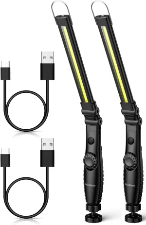 LED Work Light，800 Lumens Foldable Rechargeable Cob Work Light with Magnetic Base& Hook, 360°Swivel Flashlight, USB Cable for Car Repair, Home, Garage, Emergency and Outdoor Camping (2 Pack)