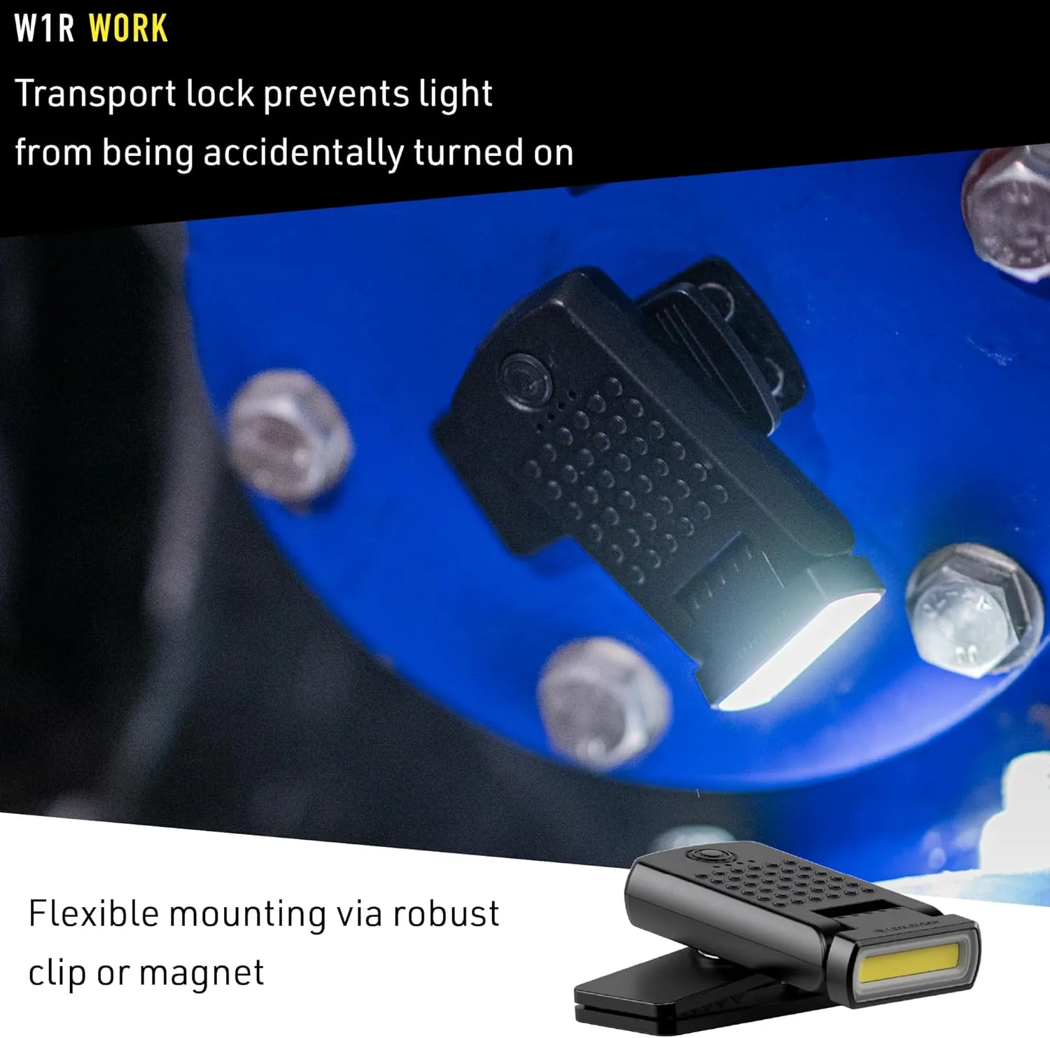 Ledlenser W1R Work Rechargeable Hands-Free Clip Flashlight, 220 Lumens, Compact
