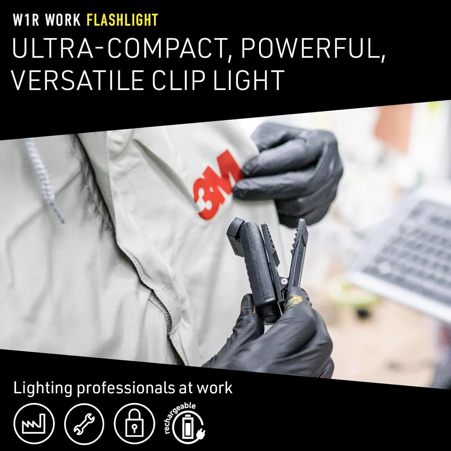 Ledlenser W1R Work Rechargeable Hands-Free Clip Flashlight, 220 Lumens, Compact
