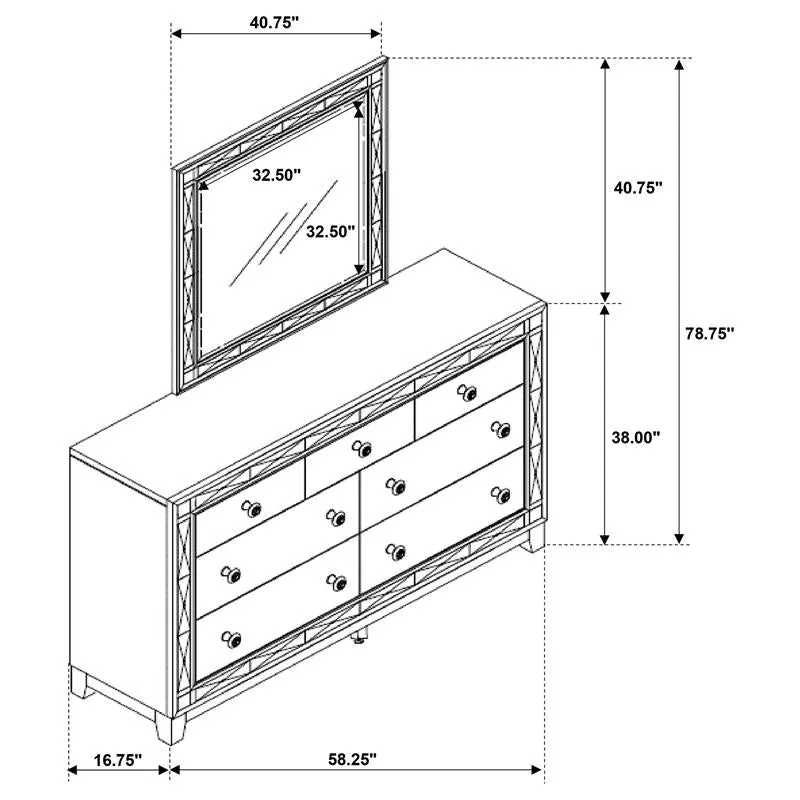Leighton 7-drawer Dresser with Mirror Metallic Mercury - 204923M