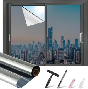 LEMON CLOUD One Way Window Privacy Film See Out Not in Reflective Mirror UV Window Cling Sun Blocking Heat Control Glare Control with Tools,17.5 Inch x 157.4 Inch