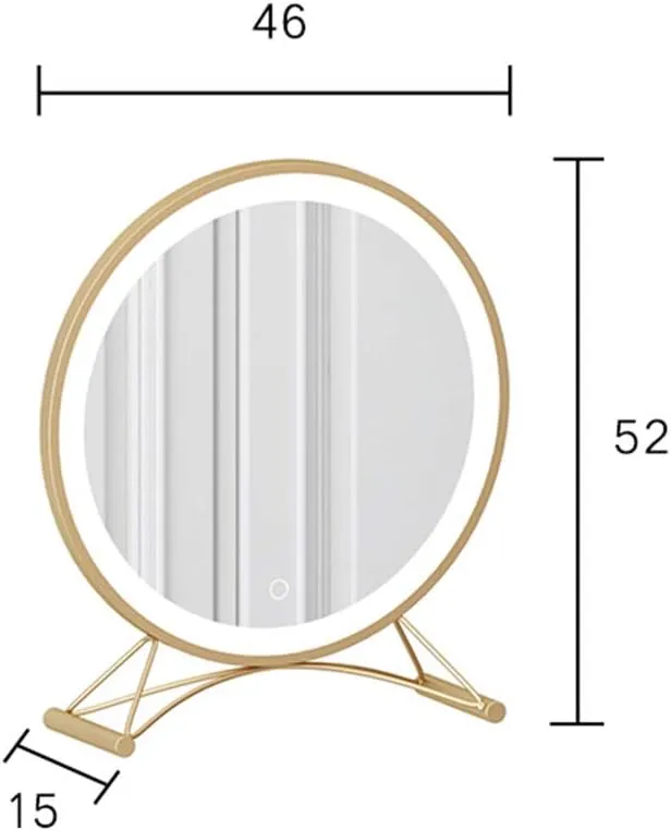 Light Luxury Vanity Mirror Desktop LED Illuminated Mirror Desktop Simple Modern Bedroom Fill Light Makeup Mirror Smart Touch stepless dimming Metal Paint Frame Champagne Gold 4652cm