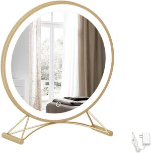 Light Luxury Vanity Mirror Desktop LED Illuminated Mirror Desktop Simple Modern Bedroom Fill Light Makeup Mirror Smart Touch stepless dimming Metal Paint Frame Champagne Gold 4652cm